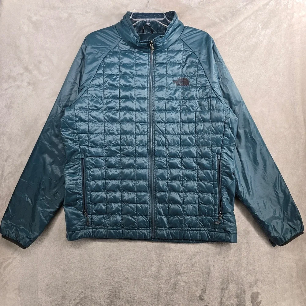 The North Face Thermoball Jacket Mens‎ Size Large Teal Blue Full zip Insulated